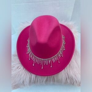 David and Young Hot Pink Fedora Hat with Rhinestone Fringe💝✨💝✨💕